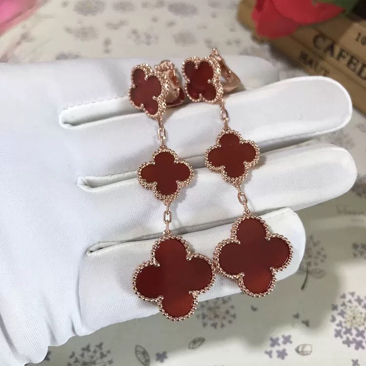[OrnoraJewelry]CLOVER 3 MOTIF CARNELIAN DROP EARRINGS