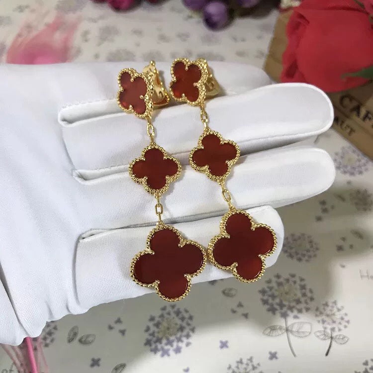 [OrnoraJewelry]CLOVER 3 MOTIF CARNELIAN DROP EARRINGS
