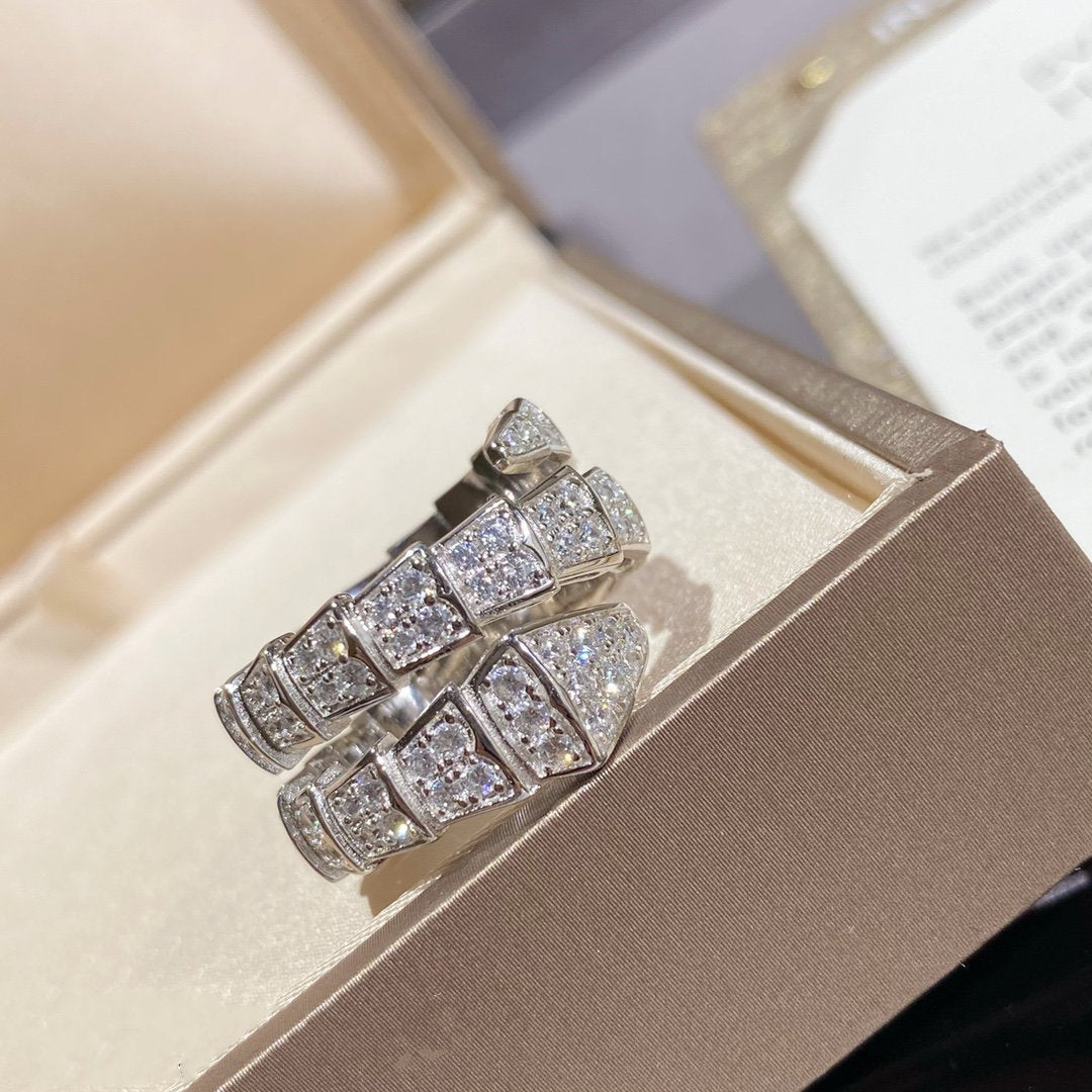 [OrnoraJewelry]SERPENTI DOUBLE RING SILVER DIAMOND PAVED