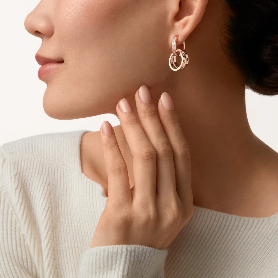 [OrnoraJewelry]LOVE 3.3MM DANGLE HALF DIAMOND EARRINGS