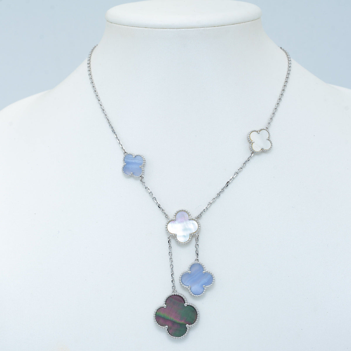 [OrnoraJewelry]CLOVER MOP CHALCEDONY NECKLACE SILVER 6 MOTIF