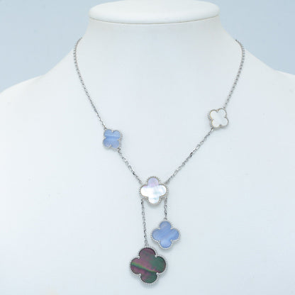 [OrnoraJewelry]CLOVER MOP CHALCEDONY NECKLACE SILVER 6 MOTIF