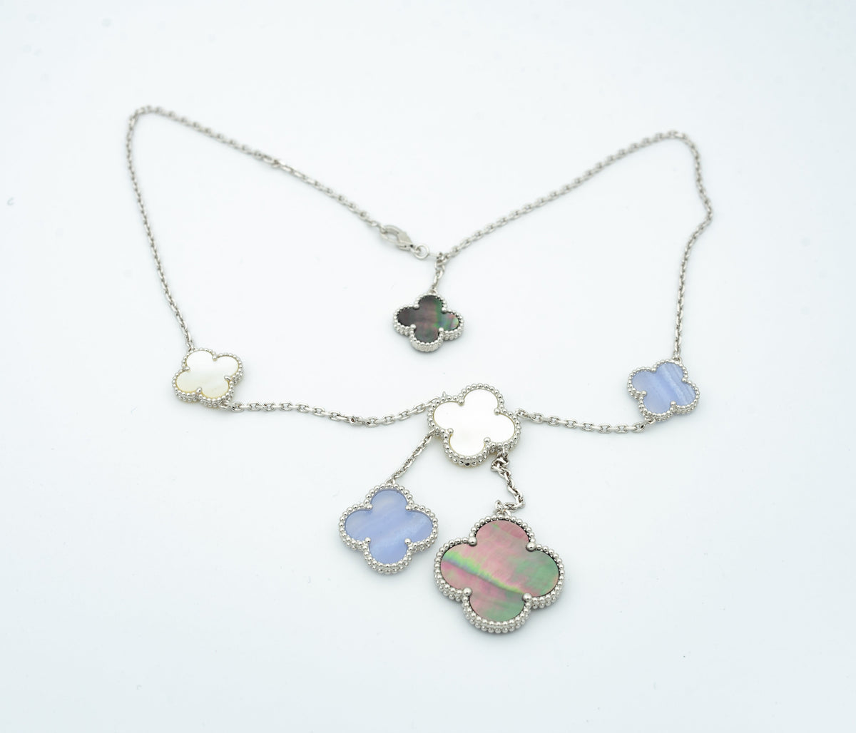 [OrnoraJewelry]CLOVER MOP CHALCEDONY NECKLACE SILVER 6 MOTIF