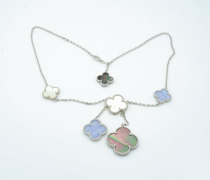[OrnoraJewelry]CLOVER MOP CHALCEDONY NECKLACE SILVER 6 MOTIF
