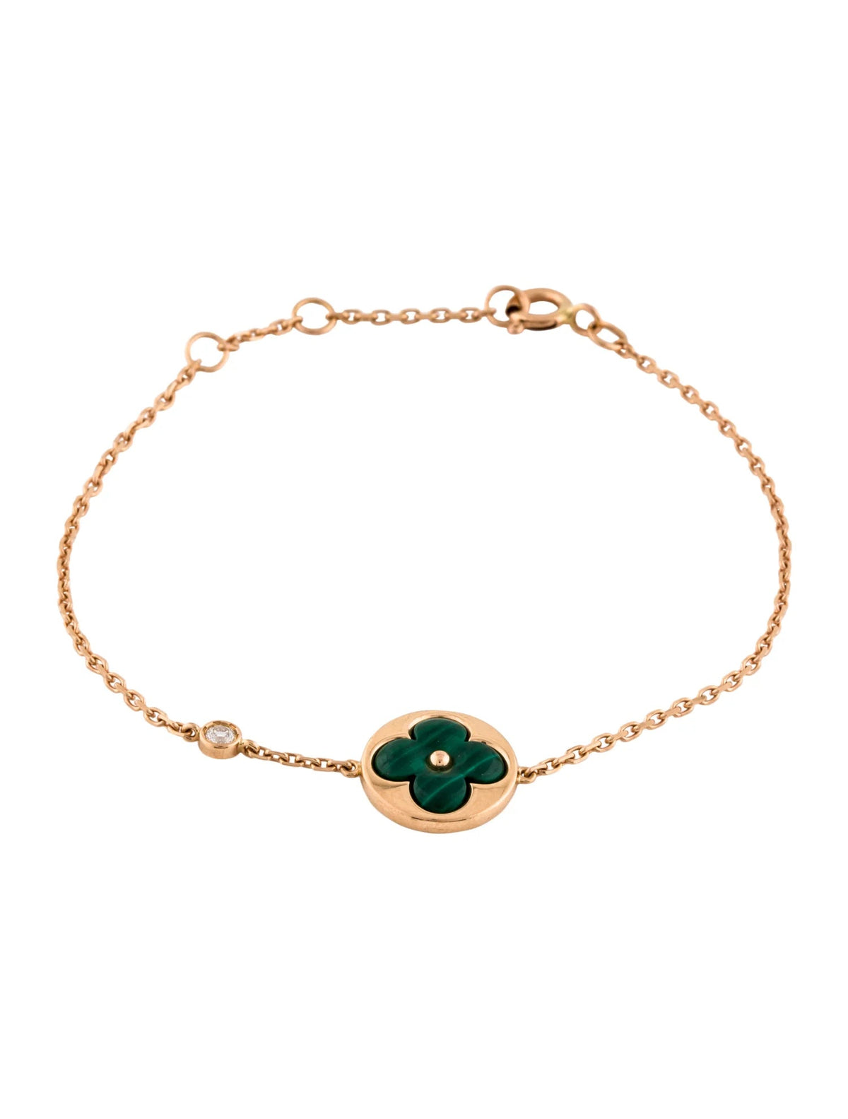 [OrnoraJewelry]SUN MALACHITE 1 DIAMOND PINK GOLD BRACELET