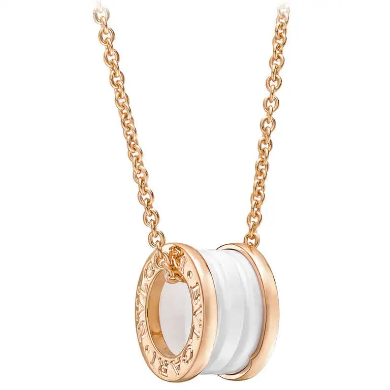 [OrnoraJewelry]ZERO 1 WHITE CERAMIC PINK GOLD DIAMOND NECKLACE