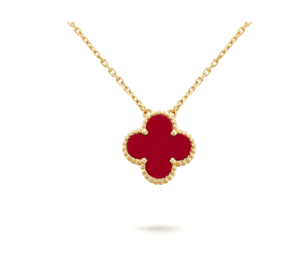 [OrnoraJewelry]CLOVER 15MM CARNELIAN SINGLE FLOWER NECKLACE