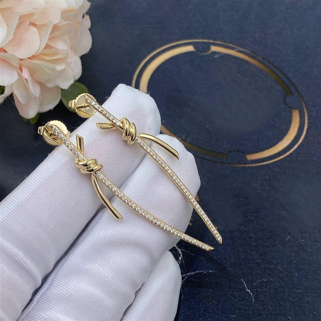 [Ornora Jewelry]KNOT DROP EARRINGS IN YELLOW GOLD WITH DIAMONDS