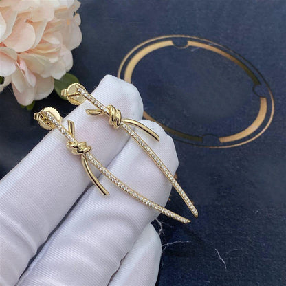 [Ornora Jewelry]KNOT DROP EARRINGS IN YELLOW GOLD WITH DIAMONDS