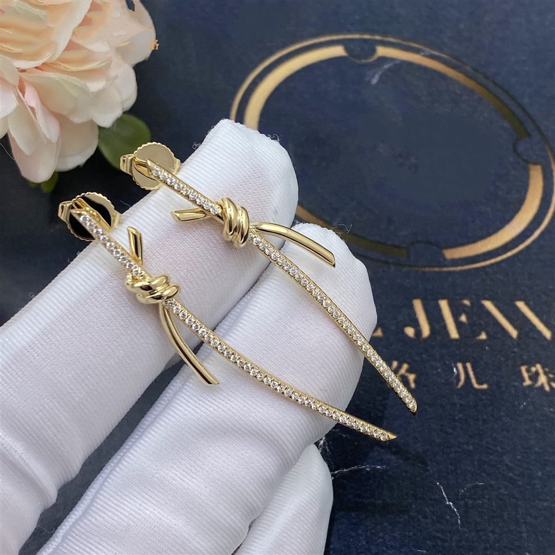 [Ornora Jewelry]KNOT DROP EARRINGS IN YELLOW GOLD WITH DIAMONDS