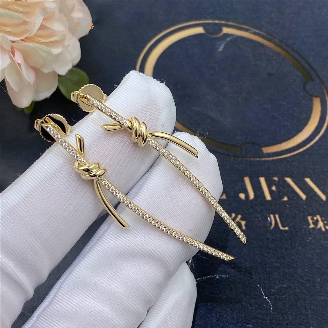 [Ornora Jewelry]KNOT DROP EARRINGS IN YELLOW GOLD WITH DIAMONDS