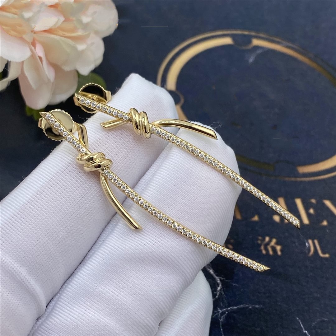 [Ornora Jewelry]KNOT DROP EARRINGS IN YELLOW GOLD WITH DIAMONDS