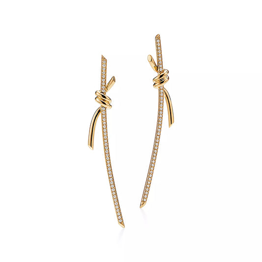 [Ornora Jewelry]KNOT DROP EARRINGS IN YELLOW GOLD WITH DIAMONDS