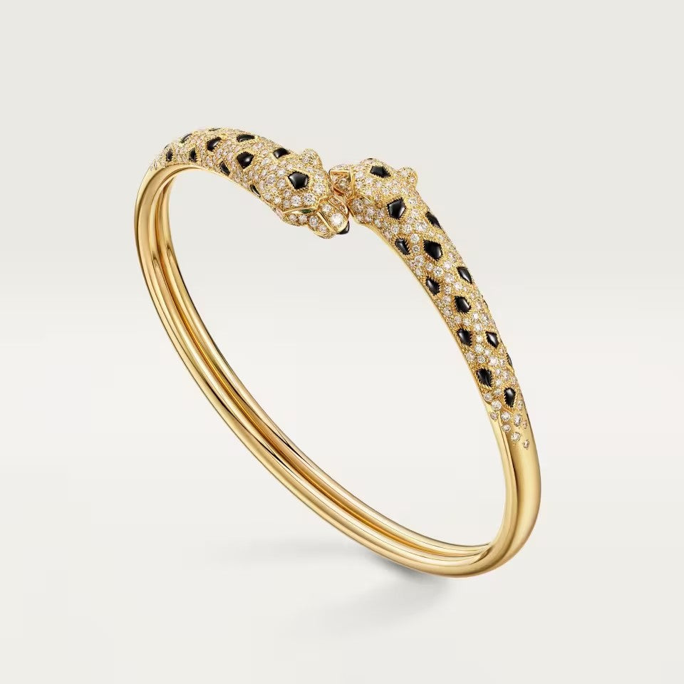[OrnoraJewelry]PANTHERE DOUBLE HEADED HALF DIAMOND OPEN BRACELET