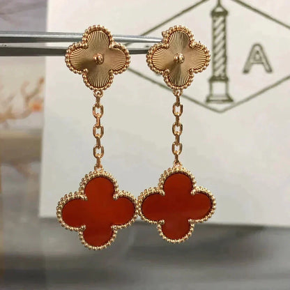 [OrnoraJewelry]CLOVER 2 MOTIF  LASER CARNELIAN EARRINGS