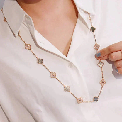 [OrnoraJewelry]CLOVER 20 MOTIFS DARK MOP DIAMOND  NECKLACE