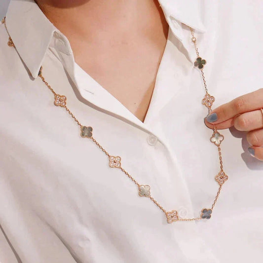 [OrnoraJewelry]CLOVER 20 MOTIFS DARK MOP DIAMOND  NECKLACE