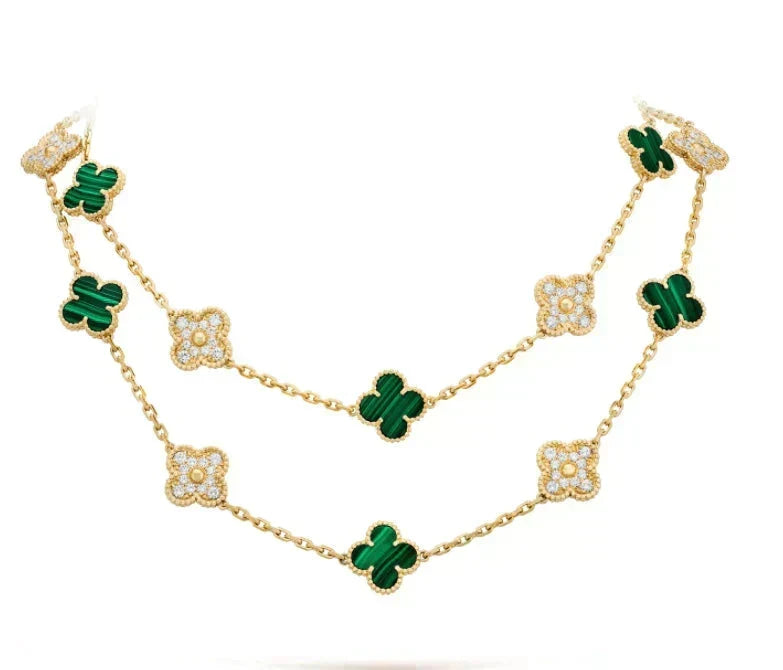 [OrnoraJewelry]CLOVER 20 MOTIFS MALACHITE DIAMOND NECKLACE