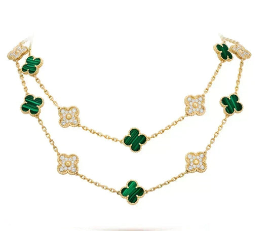 [OrnoraJewelry]CLOVER 20 MOTIFS MALACHITE DIAMOND NECKLACE