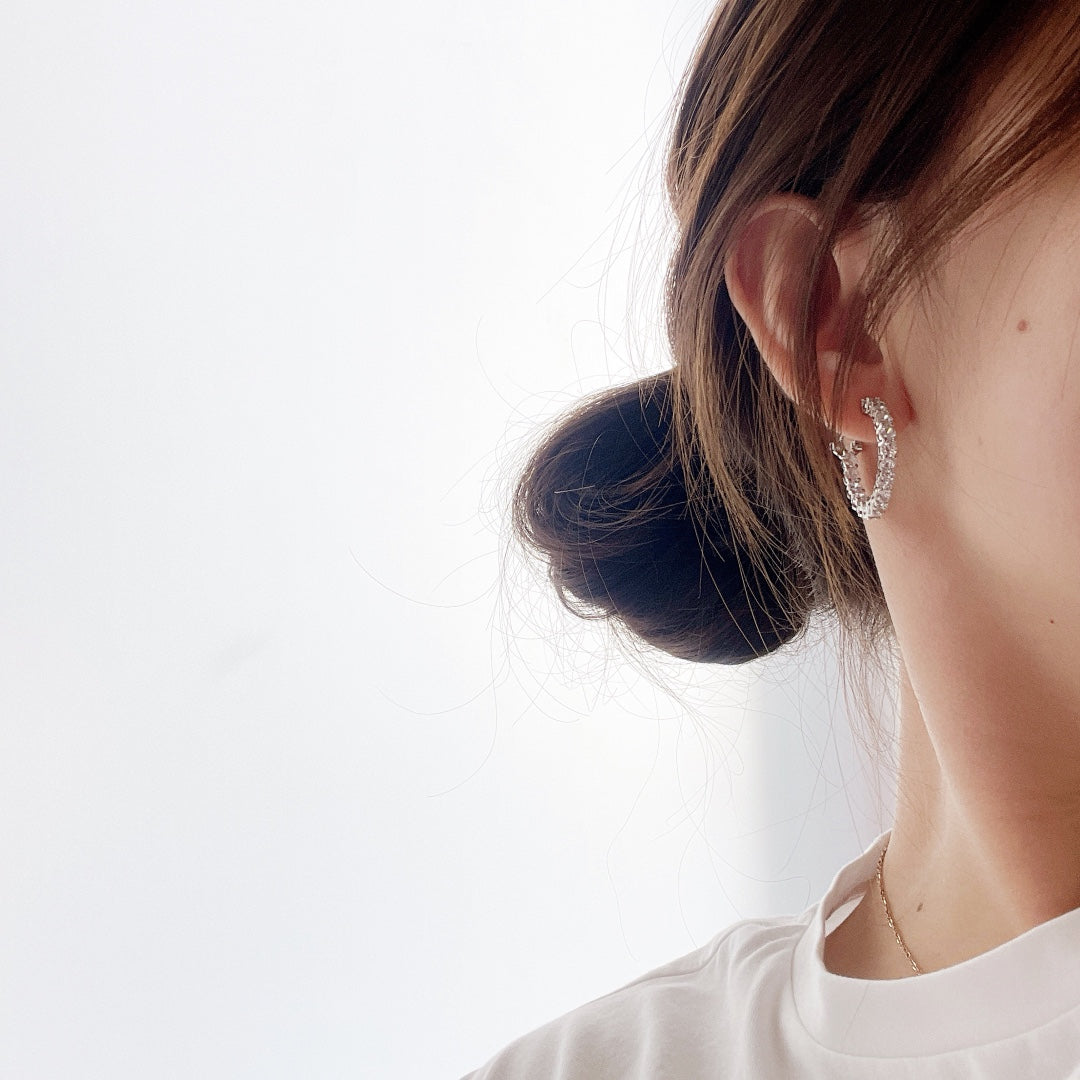 [Ornora Jewelry]SILVER DIAMOND HOOP EARRINGS