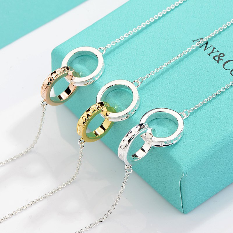 [Ornora Jewelry]NECKLACE FEMALE DOUBLE RING DOUBLE CIRCLE COUPLE PENDANT