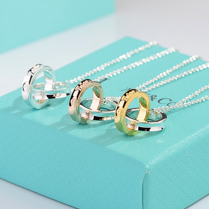 [Ornora Jewelry]NECKLACE FEMALE DOUBLE RING DOUBLE CIRCLE COUPLE PENDANT