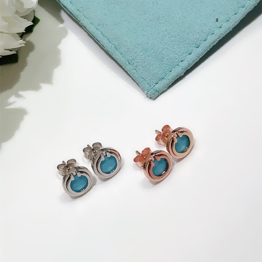 [Ornora Jewelry]TURQUOISE CIRCLE WHITE GOLD EARRINGS