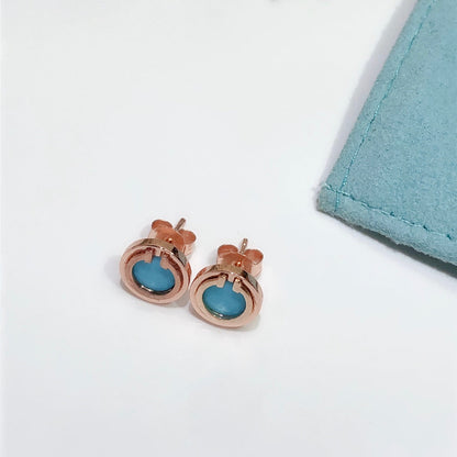 [Ornora Jewelry]TURQUOISE CIRCLE WHITE GOLD EARRINGS