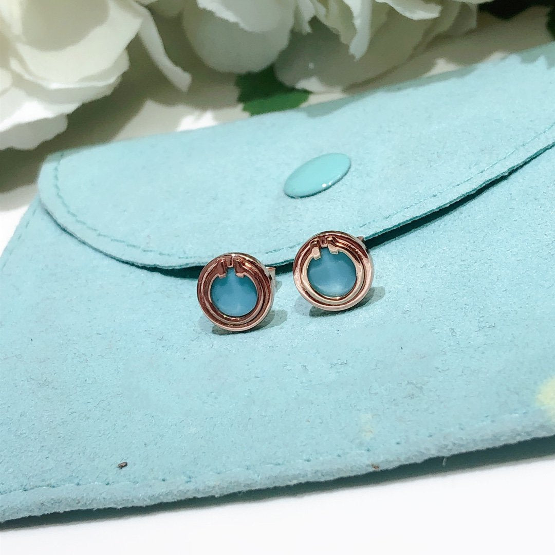 [Ornora Jewelry]TURQUOISE CIRCLE WHITE GOLD EARRINGS