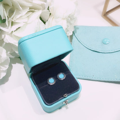 [Ornora Jewelry]TURQUOISE CIRCLE WHITE GOLD EARRINGS
