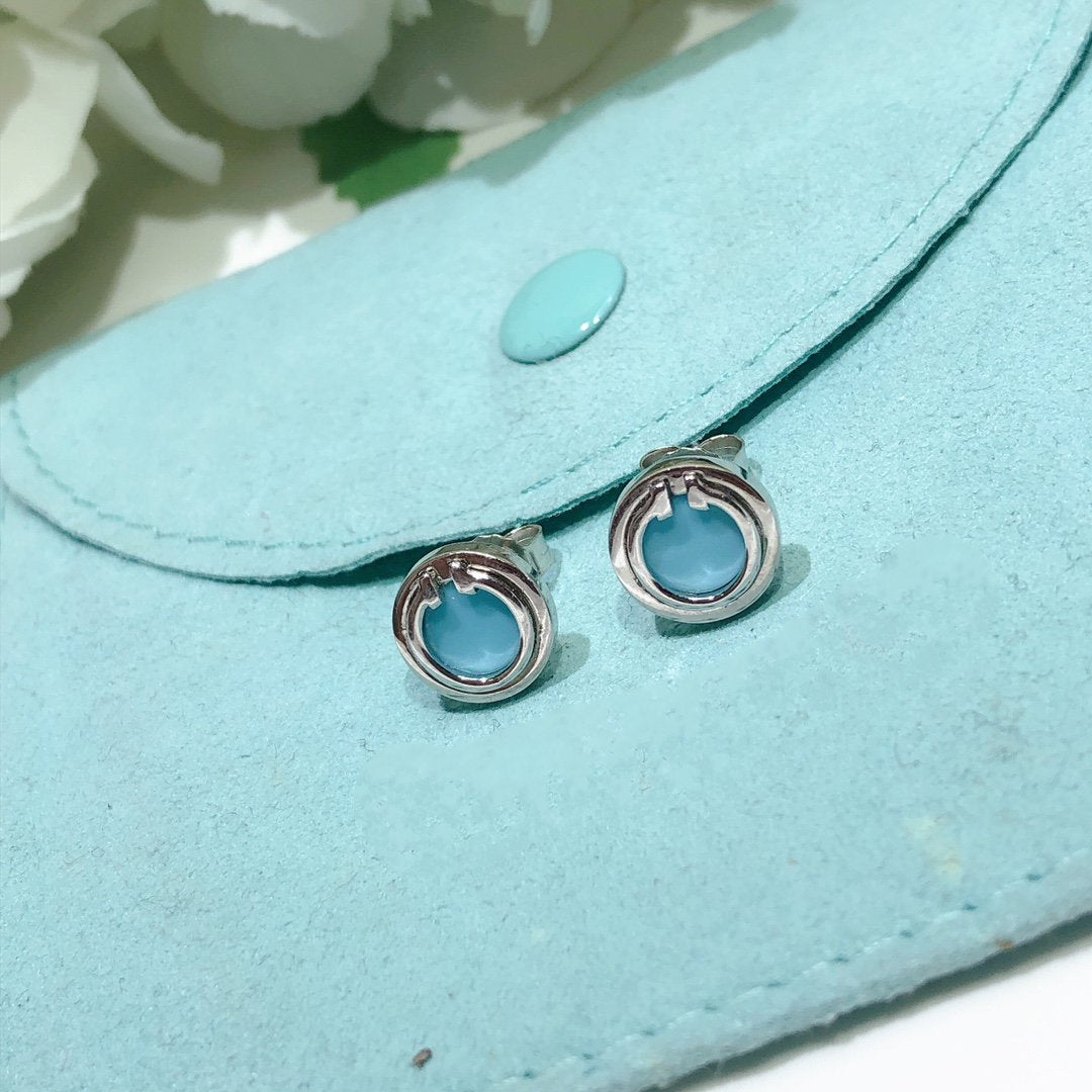 [Ornora Jewelry]TURQUOISE CIRCLE WHITE GOLD EARRINGS