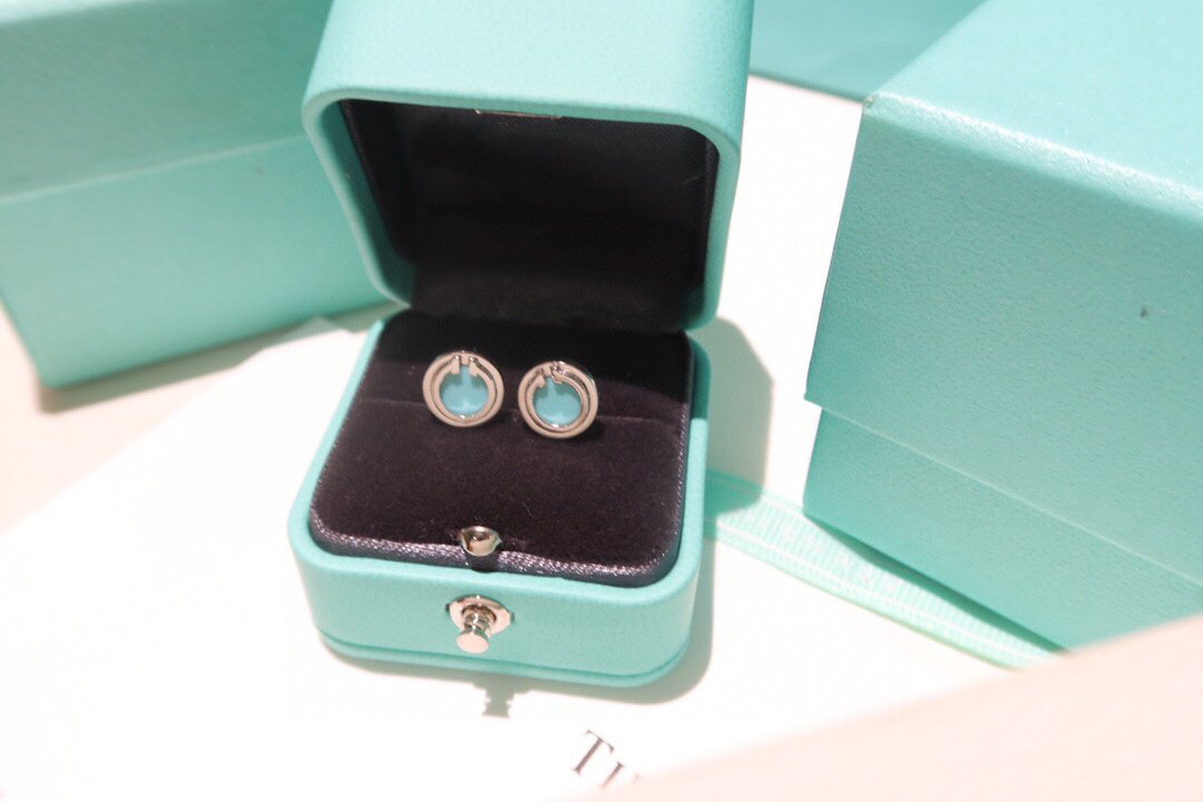 [Ornora Jewelry]TURQUOISE CIRCLE WHITE GOLD EARRINGS