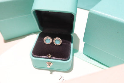 [Ornora Jewelry]TURQUOISE CIRCLE WHITE GOLD EARRINGS