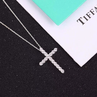 [Ornora Jewelry]MOISSANITE STONE CROSS PENDANT NECKLACE SIMULATED DIAMOND CROSS CHOKER