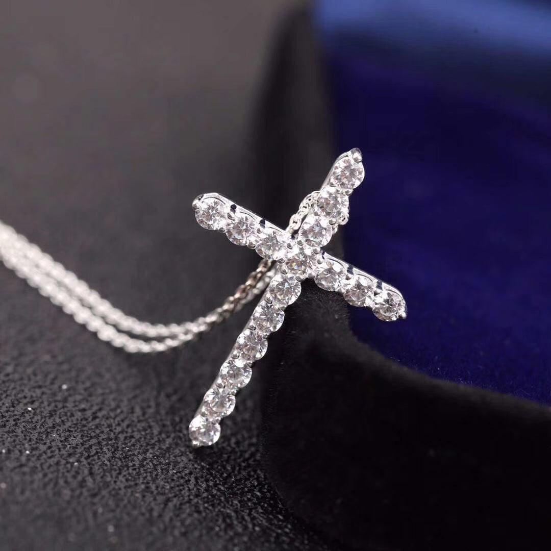 [Ornora Jewelry]MOISSANITE STONE CROSS PENDANT NECKLACE SIMULATED DIAMOND CROSS CHOKER