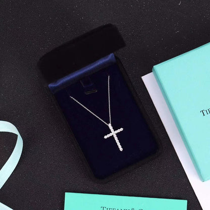 [Ornora Jewelry]MOISSANITE STONE CROSS PENDANT NECKLACE SIMULATED DIAMOND CROSS CHOKER