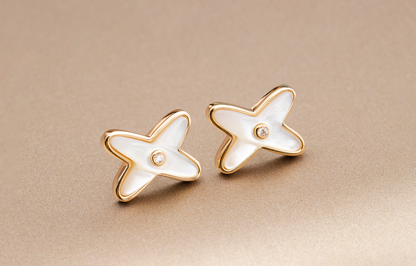 [Ornora Jewelry]JEUX DE WHITE MOP ROSE GOLD DIAMOND EARRINGS