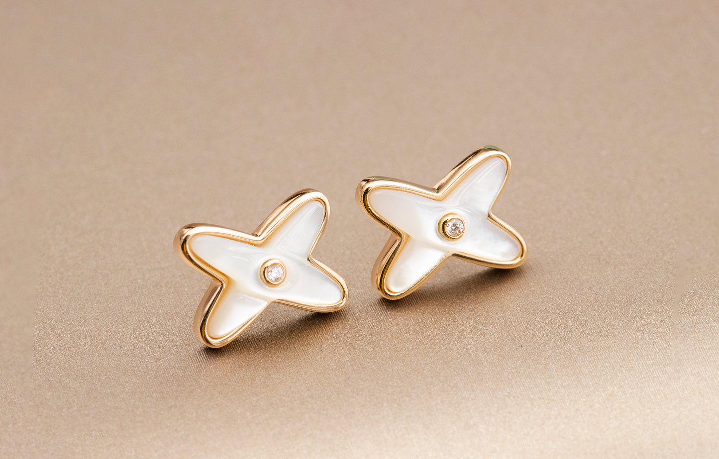 [Ornora Jewelry]JEUX DE WHITE MOP PINK GOLD DIAMOND EARRINGS