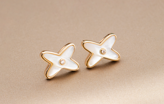 [Ornora Jewelry]JEUX DE WHITE MOP PINK GOLD DIAMOND EARRINGS