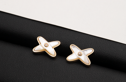 [Ornora Jewelry]JEUX DE WHITE MOP ROSE GOLD DIAMOND EARRINGS