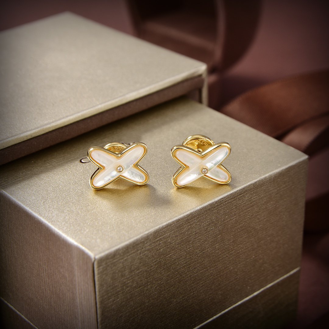 [OrnoraJewelry]JEUX DE WHITE MOP GOLD DIAMOND EARRINGS