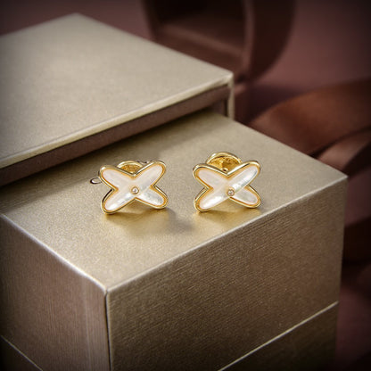 [OrnoraJewelry]JEUX DE WHITE MOP GOLD DIAMOND EARRINGS