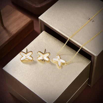 [OrnoraJewelry]JEUX DE WHITE MOP GOLD DIAMOND EARRINGS