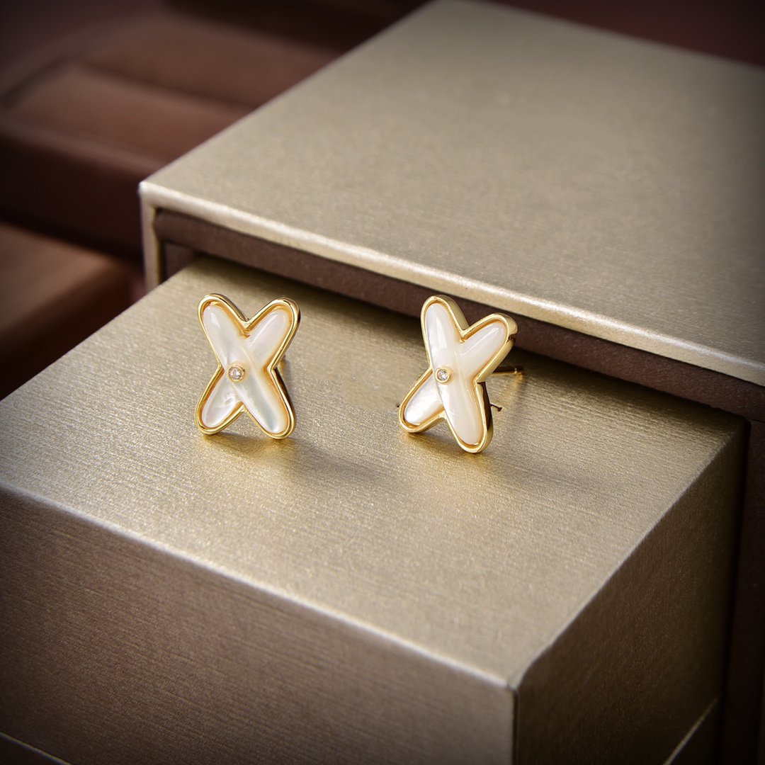 [OrnoraJewelry]JEUX DE WHITE MOP GOLD DIAMOND EARRINGS