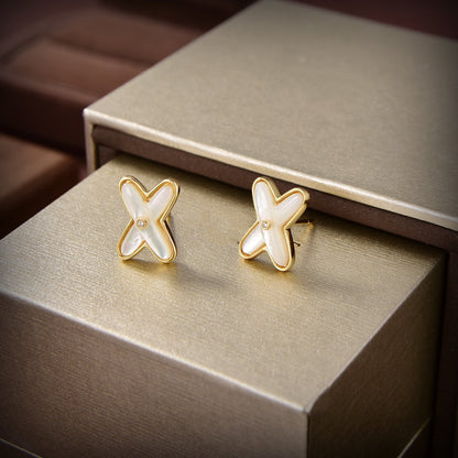 [OrnoraJewelry]JEUX DE WHITE MOP GOLD DIAMOND EARRINGS