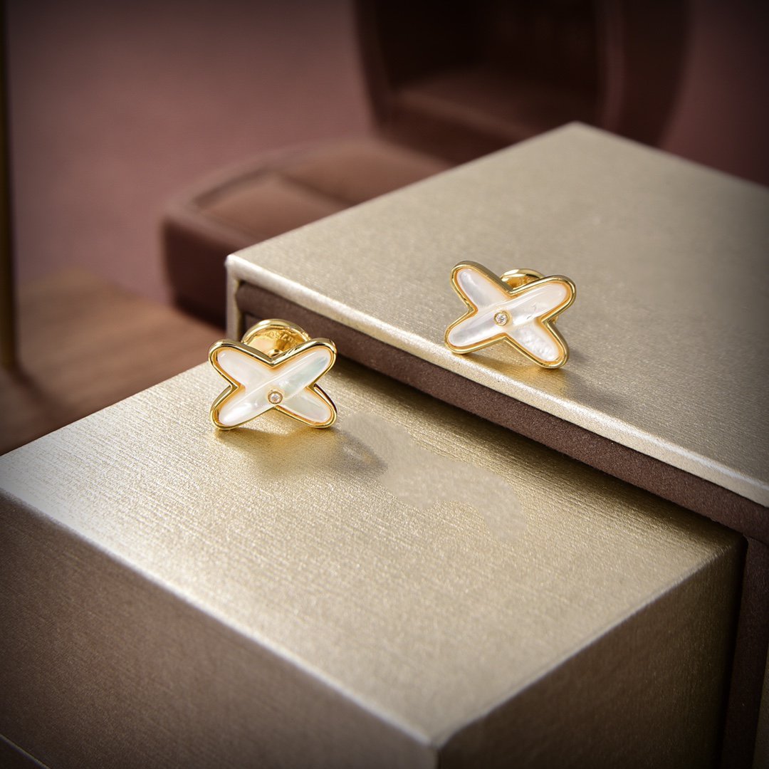 [OrnoraJewelry]JEUX DE WHITE MOP GOLD DIAMOND EARRINGS