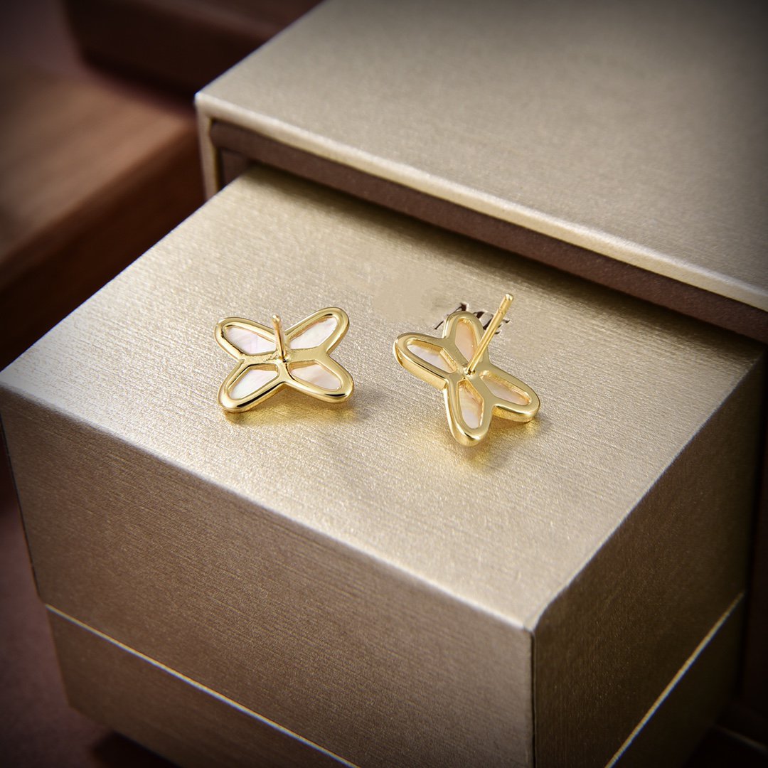 [OrnoraJewelry]JEUX DE WHITE MOP GOLD DIAMOND EARRINGS