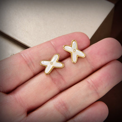 [OrnoraJewelry]JEUX DE WHITE MOP GOLD DIAMOND EARRINGS