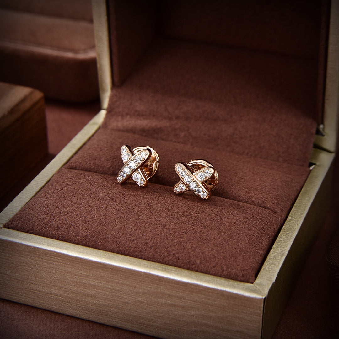 [OrnoraJewelry]JEUX DE GOLD DIAMOND EARRINGS