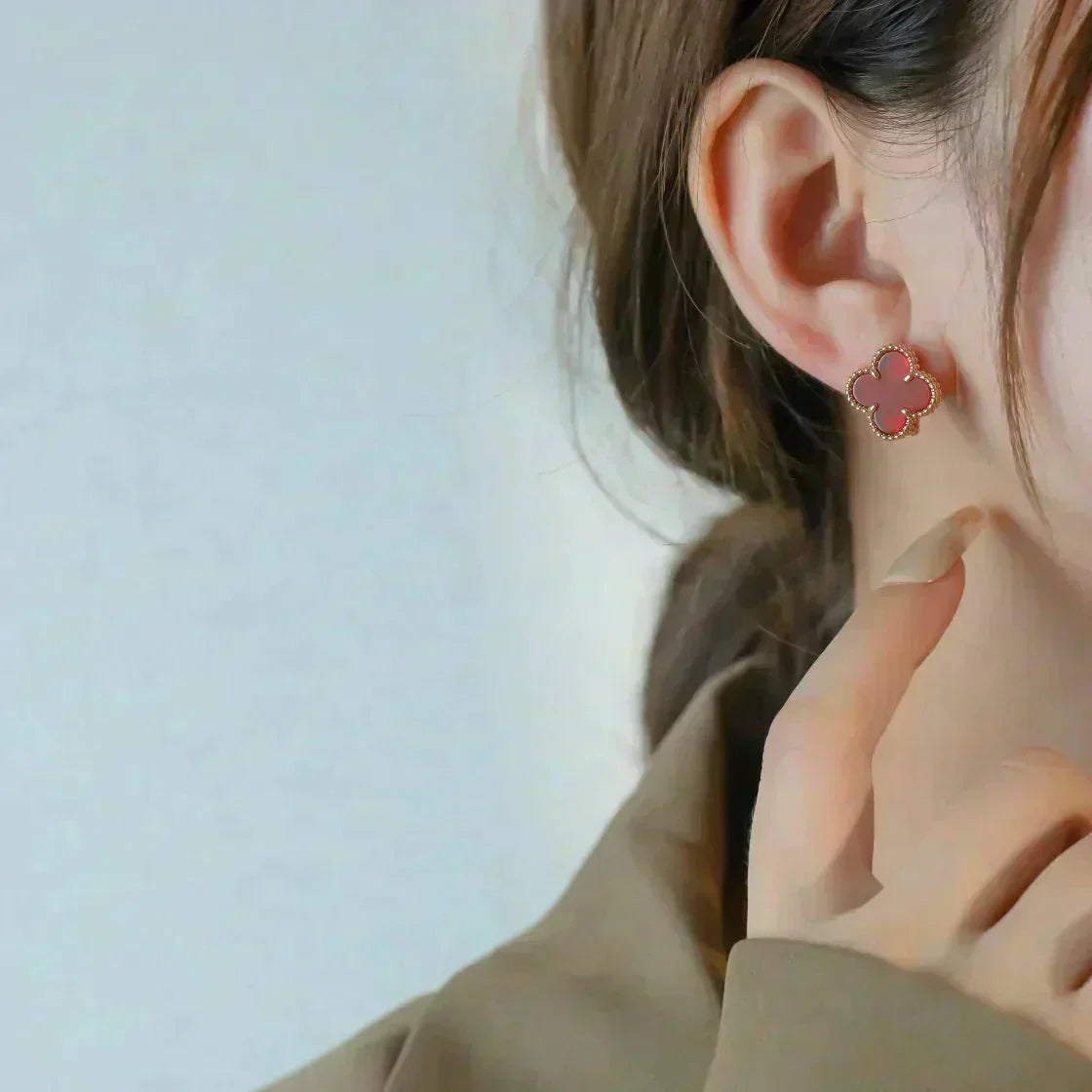 [OrnoraJewelry]CLOVER MEDIUM 1 MOTIFS CARNELIAN  EARRINGS